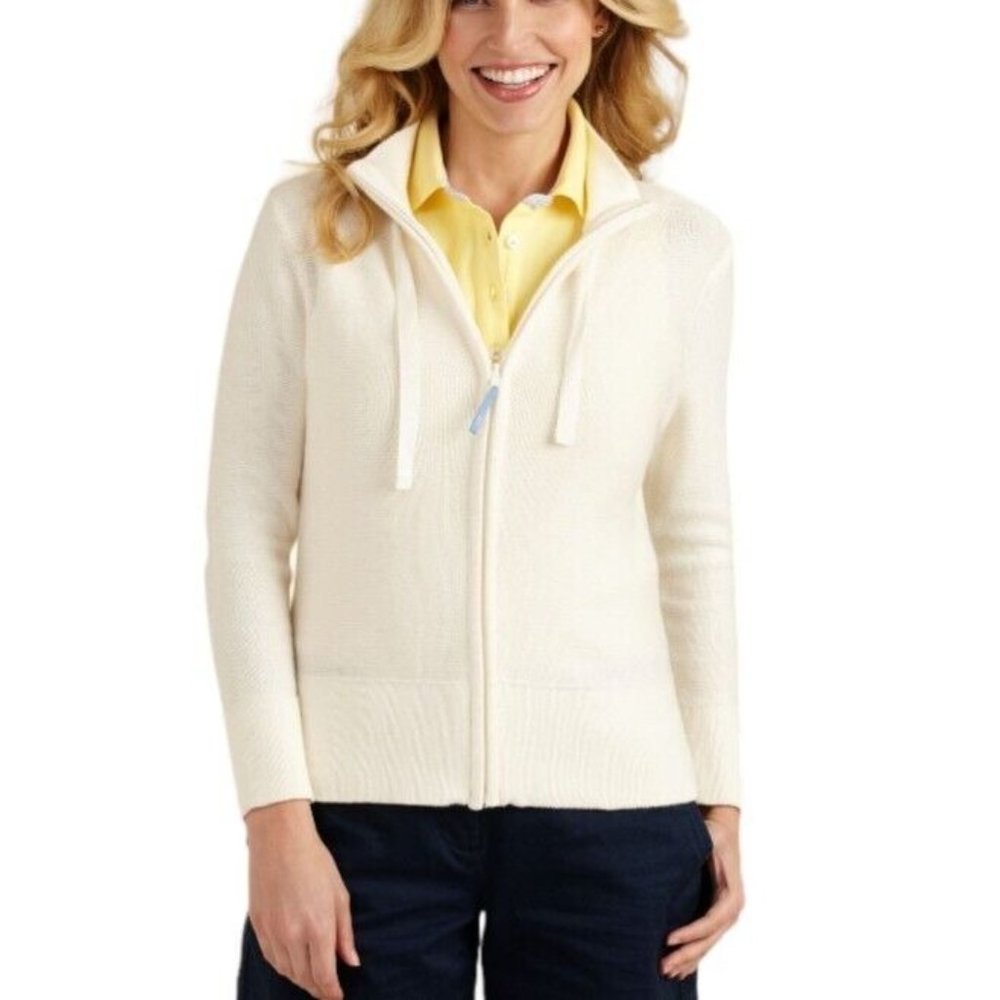Vineyard Vines Malibu Full Zip Knitted Cotton Ivory Sweater Women’s Size Medium